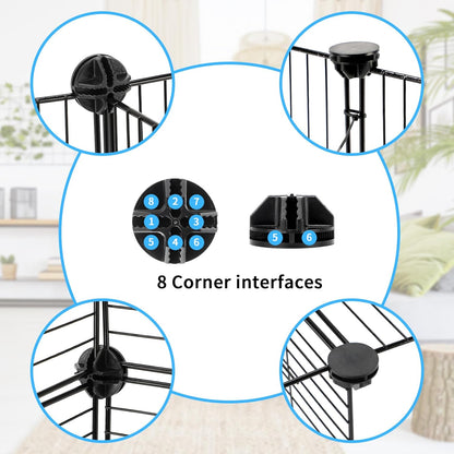 Pet Playpen with Mat, Small Animal Cage with Mat, Guinea Pig Cages, Puppy Pen for Indoors with Colorful Mat, 12 Panels Interior Metal Wire Yard Fence