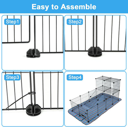 Pet Playpen with Mat, Small Animal Cage with Mat, Guinea Pig Cages, Puppy Pen for Indoors with Colorful Mat, 12 Panels Interior Metal Wire Yard Fence