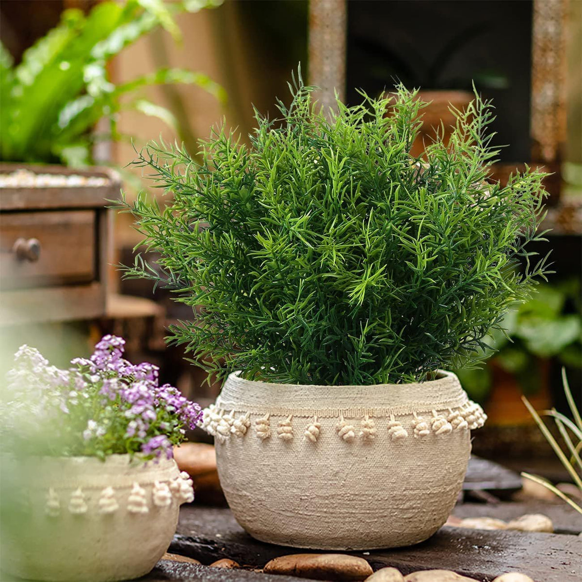 16 Bundles Artificial Greenery Shrubs No Fade Fake Rosemary Grass Plants Outdoor UV Resistant Hanging Plants Home Kitchen Indoor Wedding Garden Patio Farmhouse Decor (16, A)