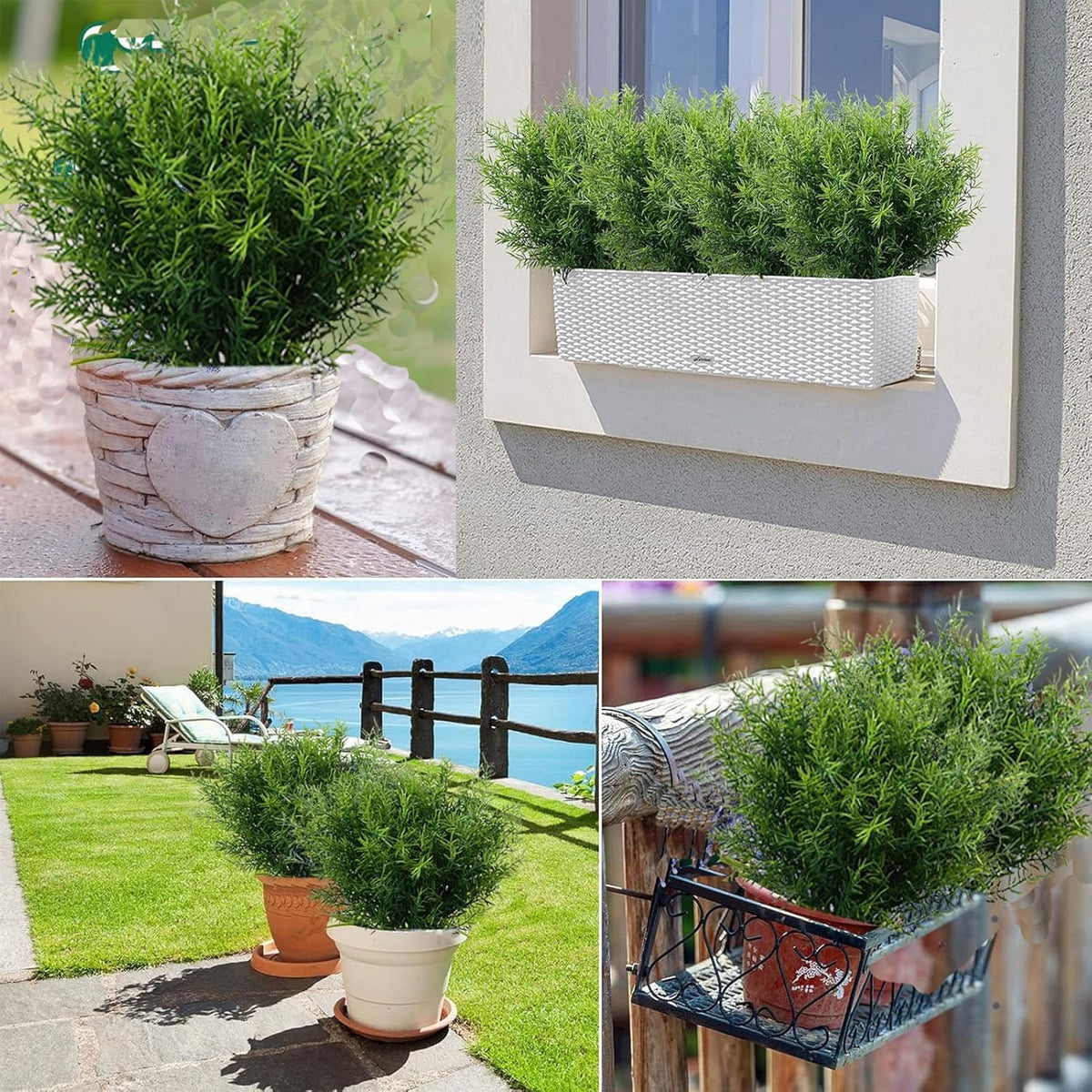 16 Bundles Artificial Greenery Shrubs No Fade Fake Rosemary Grass Plants Outdoor UV Resistant Hanging Plants Home Kitchen Indoor Wedding Garden Patio Farmhouse Decor (16, A)