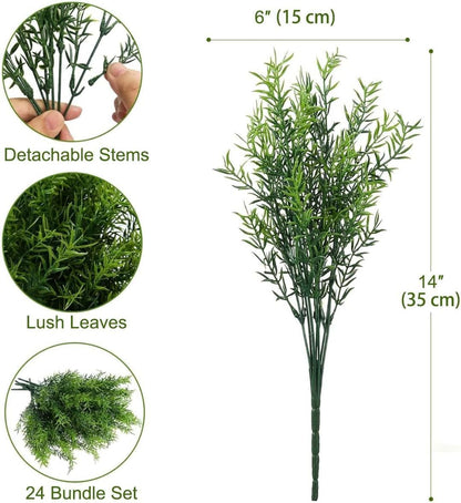 16 Bundles Artificial Greenery Shrubs No Fade Fake Rosemary Grass Plants Outdoor UV Resistant Hanging Plants Home Kitchen Indoor Wedding Garden Patio Farmhouse Decor (16, A)