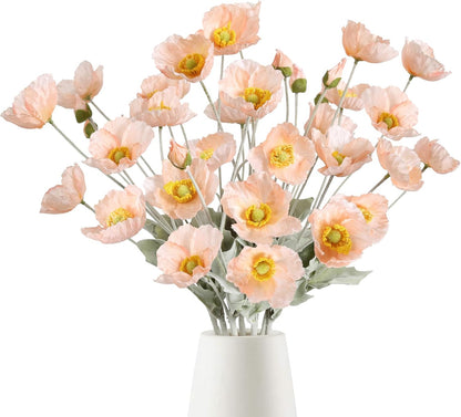 Artificial Poppy Flower,8PCS Faux Pink Poppy Flowers Silk Single Flowers for Wedding Bouquet Party Table Home Decor(Pink)
