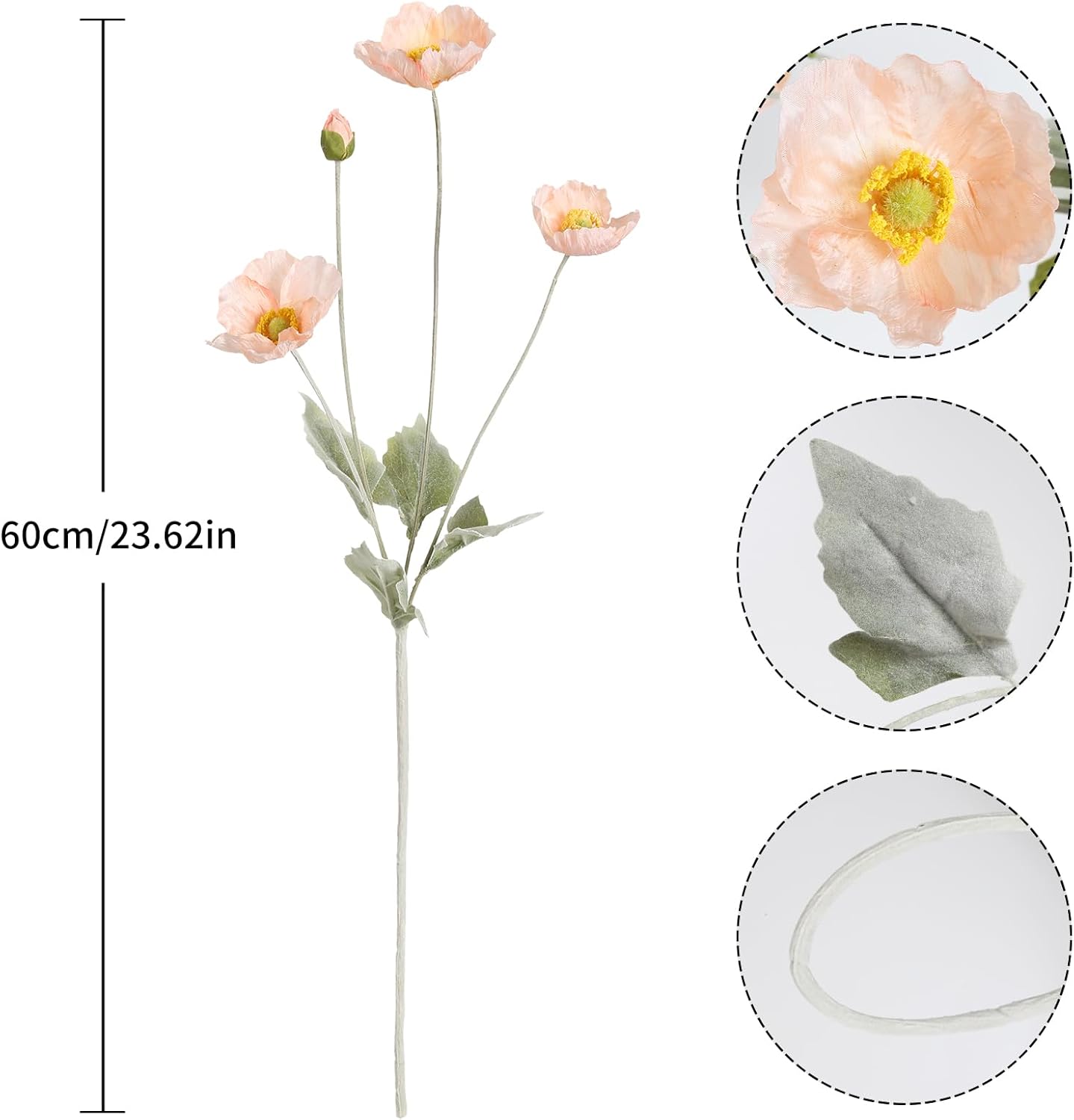 Artificial Poppy Flower,8PCS Faux Pink Poppy Flowers Silk Single Flowers for Wedding Bouquet Party Table Home Decor(Pink)