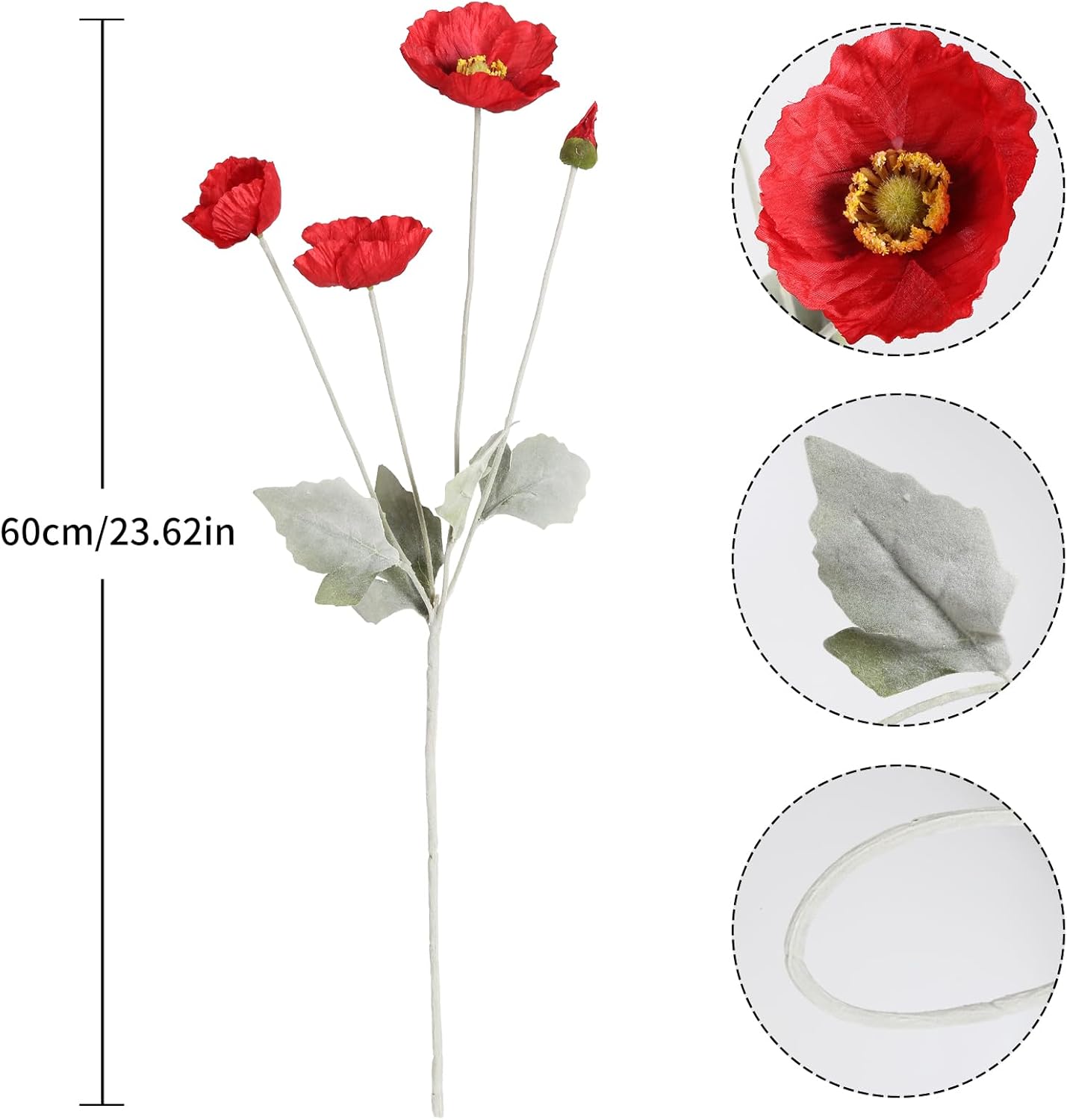 Artificial Poppy Flower,8PCS Faux Pink Poppy Flowers Silk Single Flowers for Wedding Bouquet Party Table Home Decor(Pink)