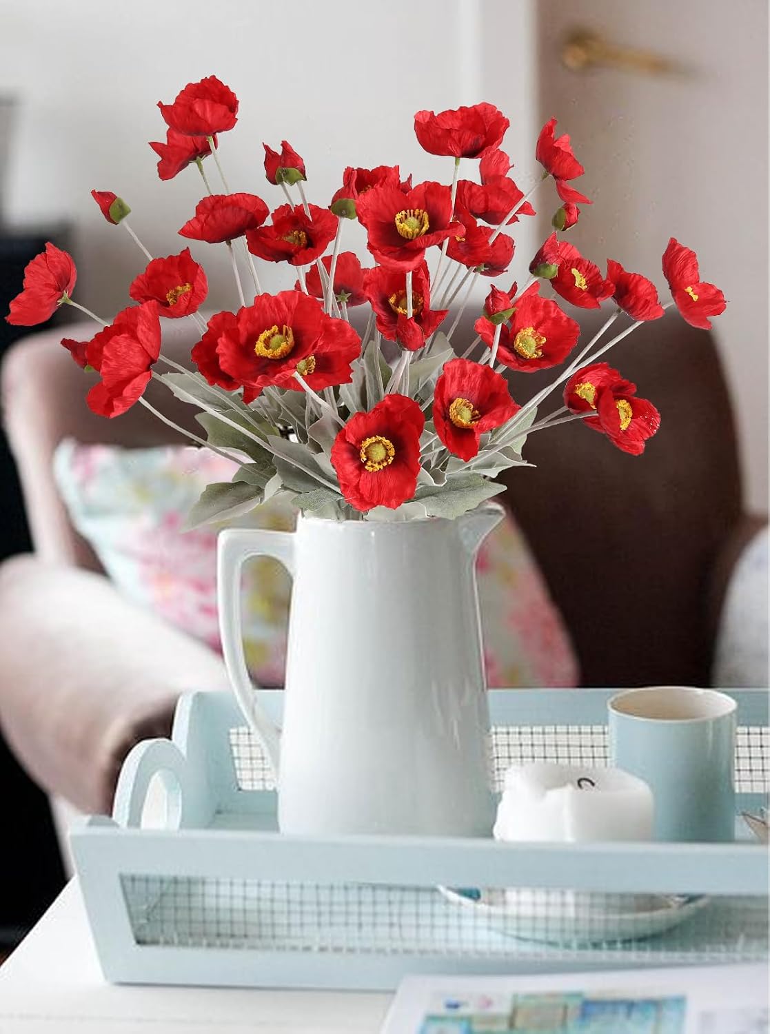 Artificial Poppy Flower,8PCS Faux Pink Poppy Flowers Silk Single Flowers for Wedding Bouquet Party Table Home Decor(Pink)