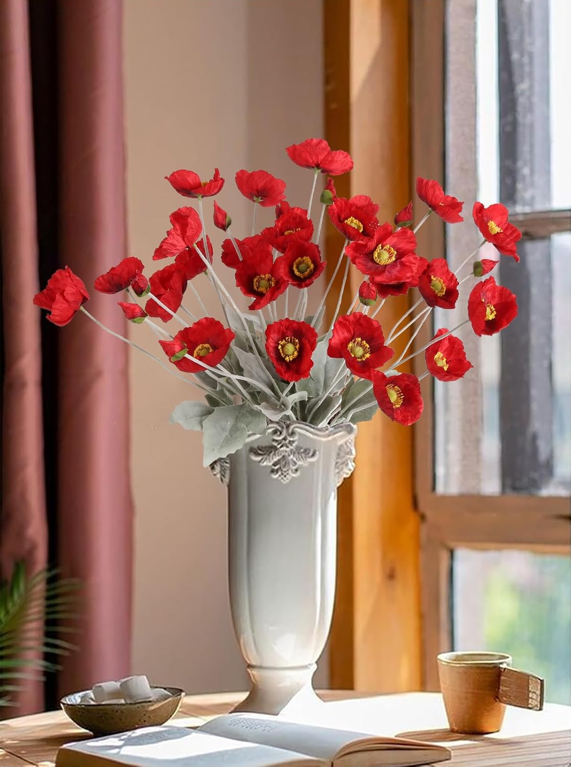 Artificial Poppy Flower,8PCS Faux Pink Poppy Flowers Silk Single Flowers for Wedding Bouquet Party Table Home Decor(Pink)