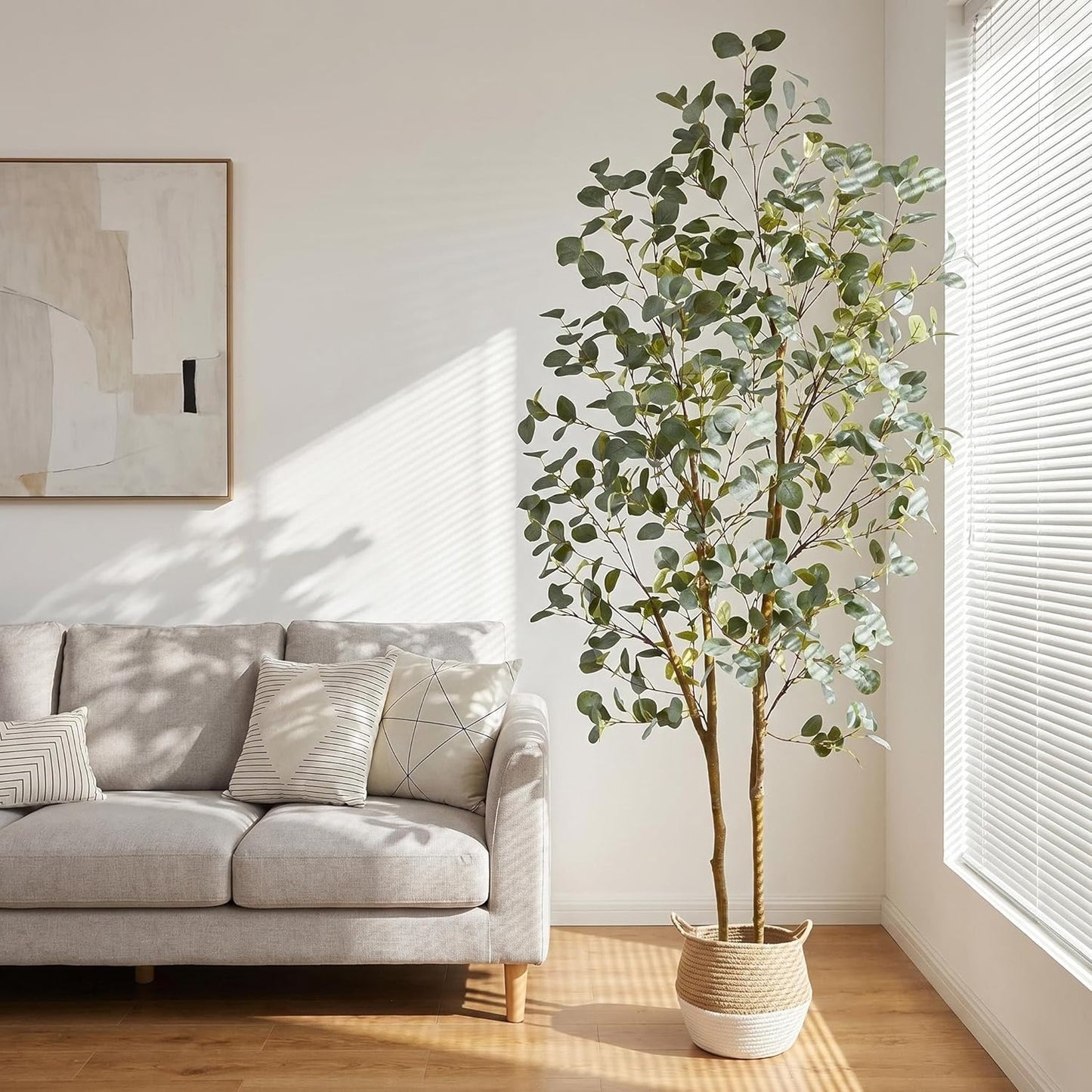 Artificial Fiddle Leaf Fig Tree, 5ft Tall Fake Ficus Lyrata Tree with White Planter, Faux Fig Plant for Indoor Home Office Living Room Décor