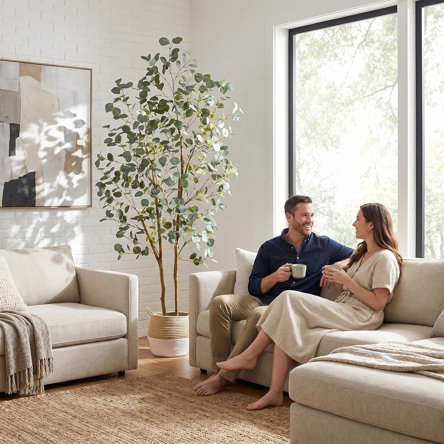 Artificial Fiddle Leaf Fig Tree, 5ft Tall Fake Ficus Lyrata Tree with White Planter, Faux Fig Plant for Indoor Home Office Living Room Décor