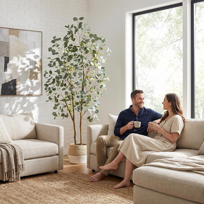 Artificial Fiddle Leaf Fig Tree, 5ft Tall Fake Ficus Lyrata Tree with White Planter, Faux Fig Plant for Indoor Home Office Living Room Décor