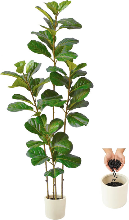 Artificial Fiddle Leaf Fig Tree, 5ft Tall Fake Ficus Lyrata Tree with White Planter, Faux Fig Plant for Indoor Home Office Living Room Décor