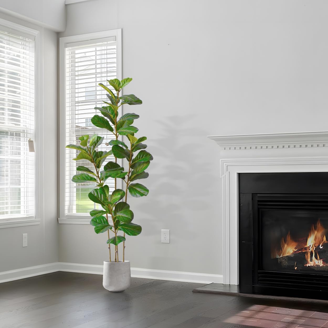 Artificial Fiddle Leaf Fig Tree, 5ft Tall Fake Ficus Lyrata Tree with White Planter, Faux Fig Plant for Indoor Home Office Living Room Décor