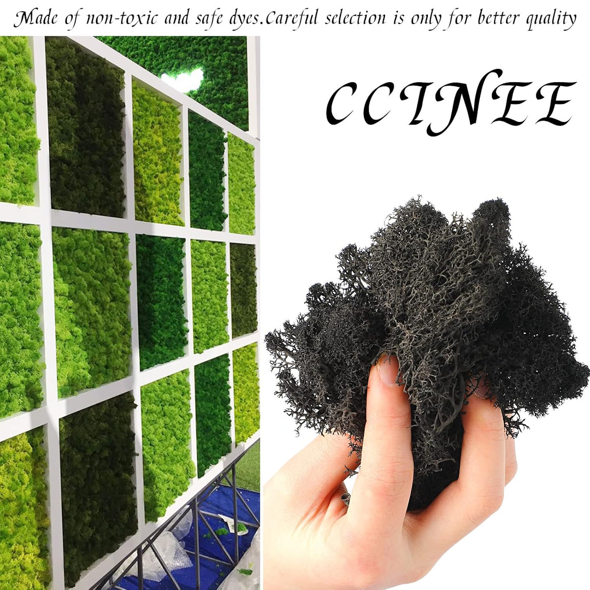 Moss Preserved, 4 OZ Fake Reindeer Moss for Potted Plants for Craft Arts Floral Wall Decor Wedding Centerpieces Fairy Garden Artificial Terrariums Decoration for Christmas(Black)