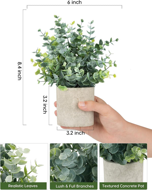 2 Pcs Small Fake Plants Eucalyptus, Artificial Plants Indoor for Shelf, Potted Eucalyptus Plants for Home/Bathroom/Pottery Barn/Desk/Farmhouse/Coffee Table Decor (Sage Green)