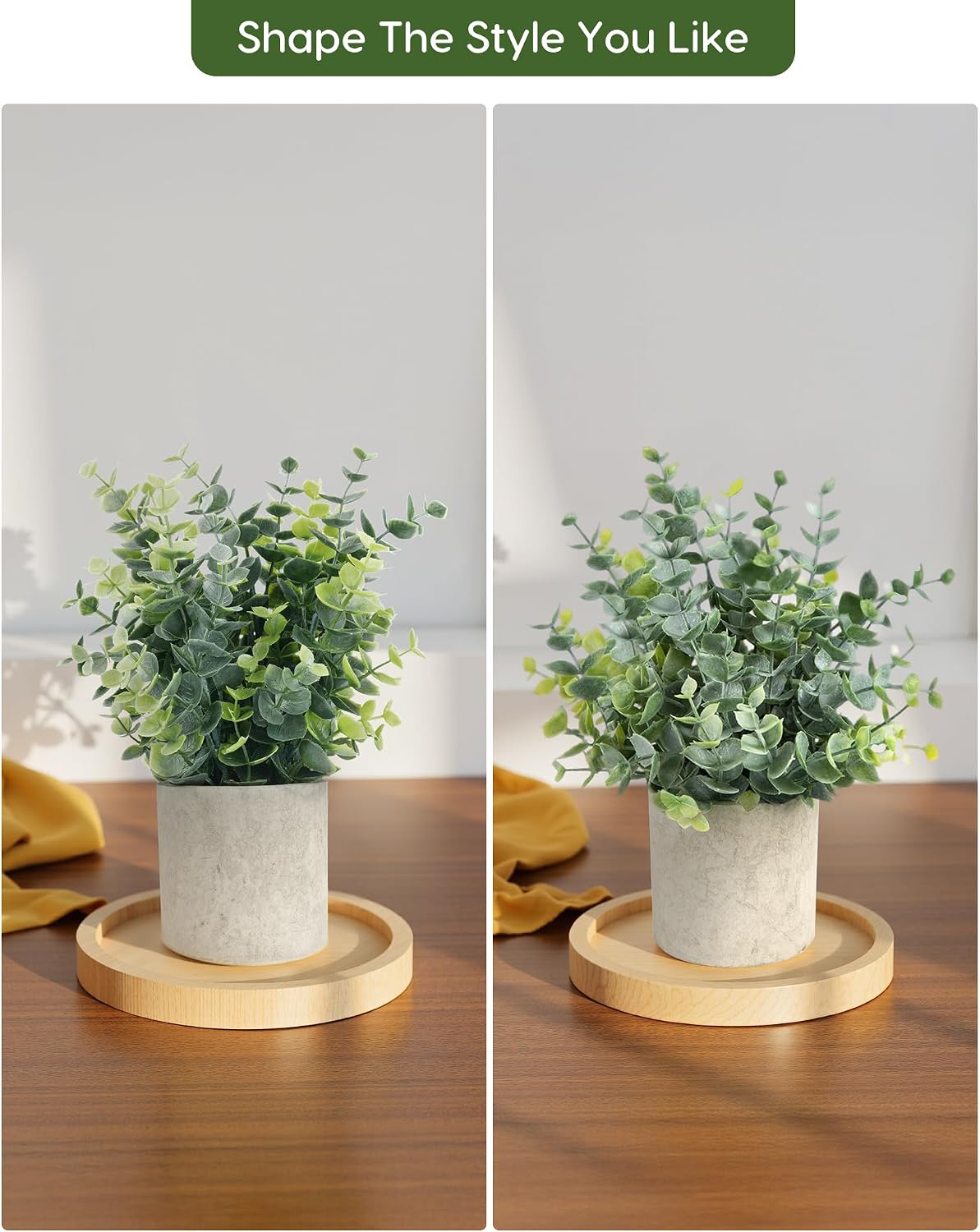2 Pcs Small Fake Plants Eucalyptus, Artificial Plants Indoor for Shelf, Potted Eucalyptus Plants for Home/Bathroom/Pottery Barn/Desk/Farmhouse/Coffee Table Decor (Sage Green)