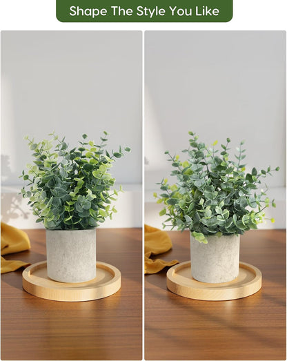 2 Pcs Small Fake Plants Eucalyptus, Artificial Plants Indoor for Shelf, Potted Eucalyptus Plants for Home/Bathroom/Pottery Barn/Desk/Farmhouse/Coffee Table Decor (Sage Green)