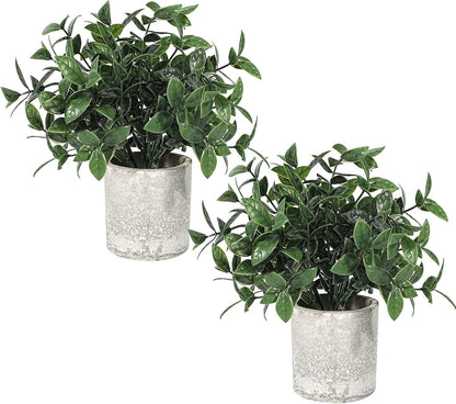 2 Pcs Small Fake Plants Eucalyptus, Artificial Plants Indoor for Shelf, Potted Eucalyptus Plants for Home/Bathroom/Pottery Barn/Desk/Farmhouse/Coffee Table Decor (Sage Green)