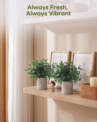 2 Pcs Small Fake Plants Eucalyptus, Artificial Plants Indoor for Shelf, Potted Eucalyptus Plants for Home/Bathroom/Pottery Barn/Desk/Farmhouse/Coffee Table Decor (Sage Green)