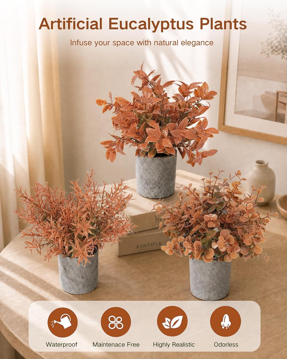 2 Pcs Small Fake Plants Eucalyptus, Artificial Plants Indoor for Shelf, Potted Eucalyptus Plants for Home/Bathroom/Pottery Barn/Desk/Farmhouse/Coffee Table Decor (Sage Green)