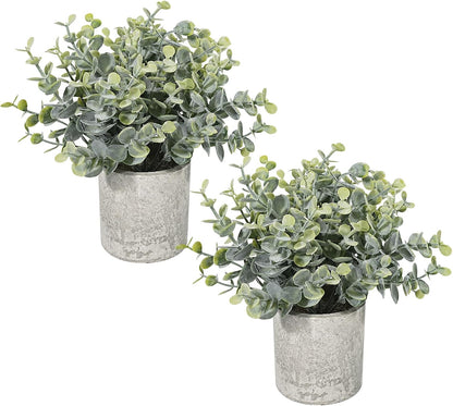 2 Pcs Small Fake Plants Eucalyptus, Artificial Plants Indoor for Shelf, Potted Eucalyptus Plants for Home/Bathroom/Pottery Barn/Desk/Farmhouse/Coffee Table Decor (Sage Green)