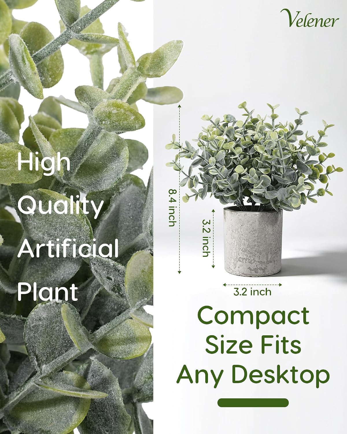 2 Pcs Small Fake Plants Eucalyptus, Artificial Plants Indoor for Shelf, Potted Eucalyptus Plants for Home/Bathroom/Pottery Barn/Desk/Farmhouse/Coffee Table Decor (Sage Green)