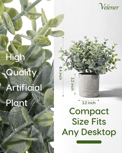 2 Pcs Small Fake Plants Eucalyptus, Artificial Plants Indoor for Shelf, Potted Eucalyptus Plants for Home/Bathroom/Pottery Barn/Desk/Farmhouse/Coffee Table Decor (Sage Green)