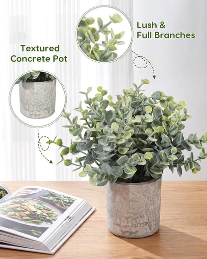 2 Pcs Small Fake Plants Eucalyptus, Artificial Plants Indoor for Shelf, Potted Eucalyptus Plants for Home/Bathroom/Pottery Barn/Desk/Farmhouse/Coffee Table Decor (Sage Green)