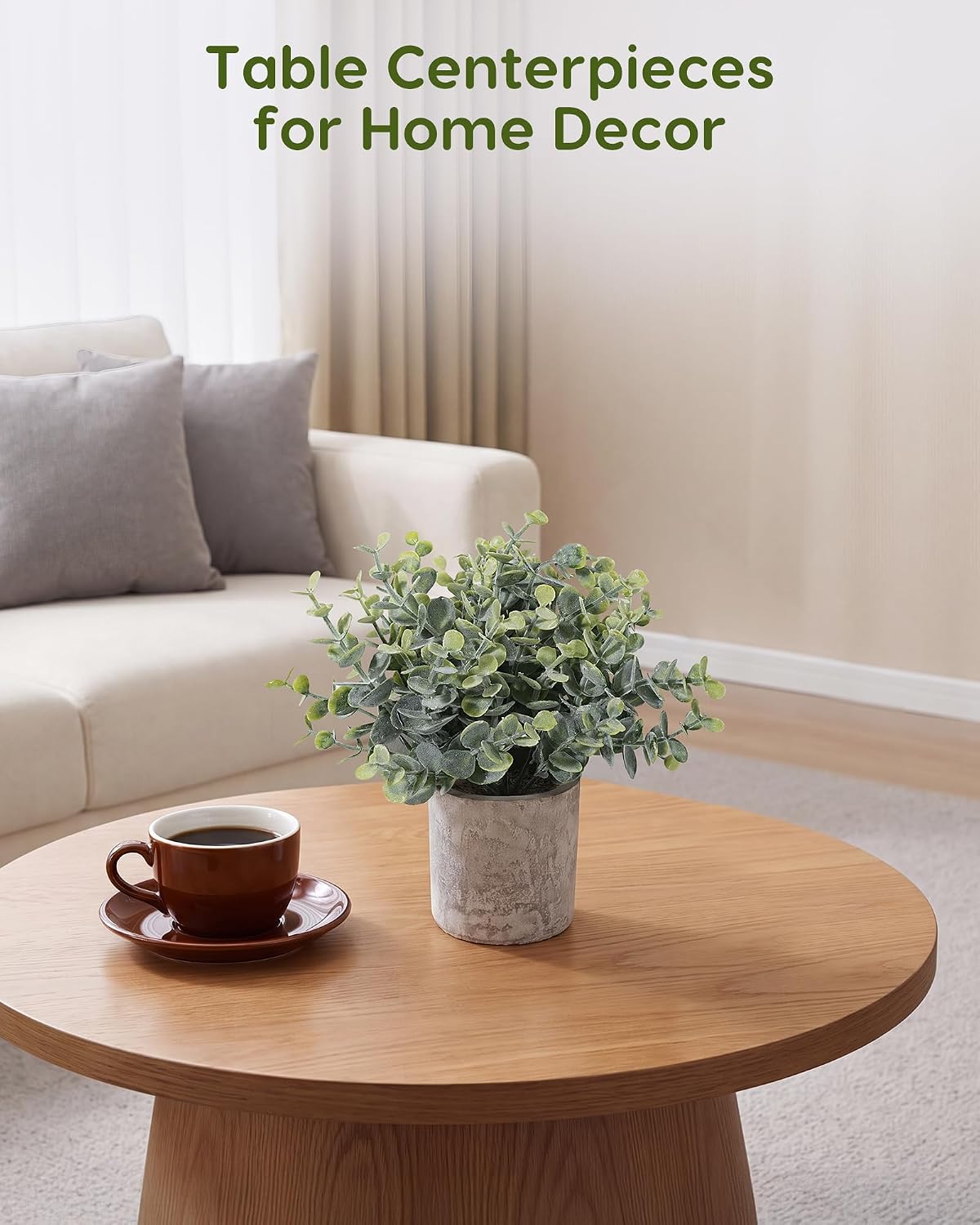 2 Pcs Small Fake Plants Eucalyptus, Artificial Plants Indoor for Shelf, Potted Eucalyptus Plants for Home/Bathroom/Pottery Barn/Desk/Farmhouse/Coffee Table Decor (Sage Green)