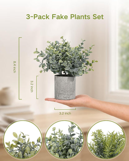 2 Pcs Small Fake Plants Eucalyptus, Artificial Plants Indoor for Shelf, Potted Eucalyptus Plants for Home/Bathroom/Pottery Barn/Desk/Farmhouse/Coffee Table Decor (Sage Green)