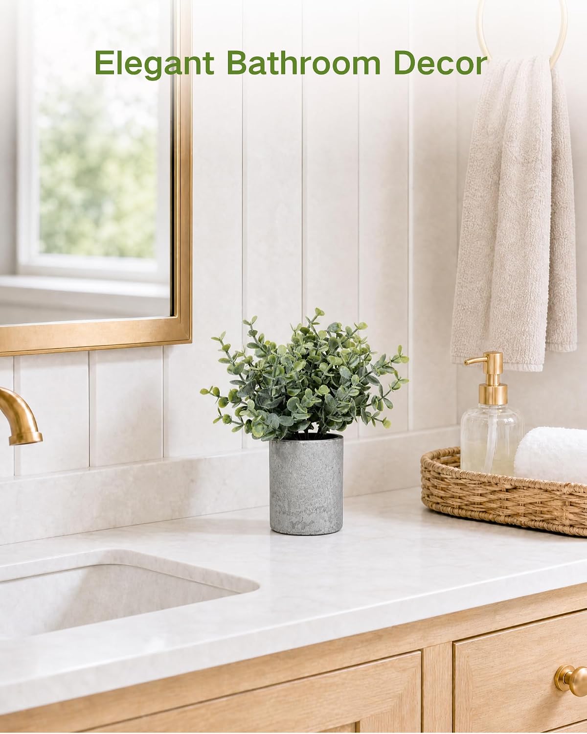 2 Pcs Small Fake Plants Eucalyptus, Artificial Plants Indoor for Shelf, Potted Eucalyptus Plants for Home/Bathroom/Pottery Barn/Desk/Farmhouse/Coffee Table Decor (Sage Green)