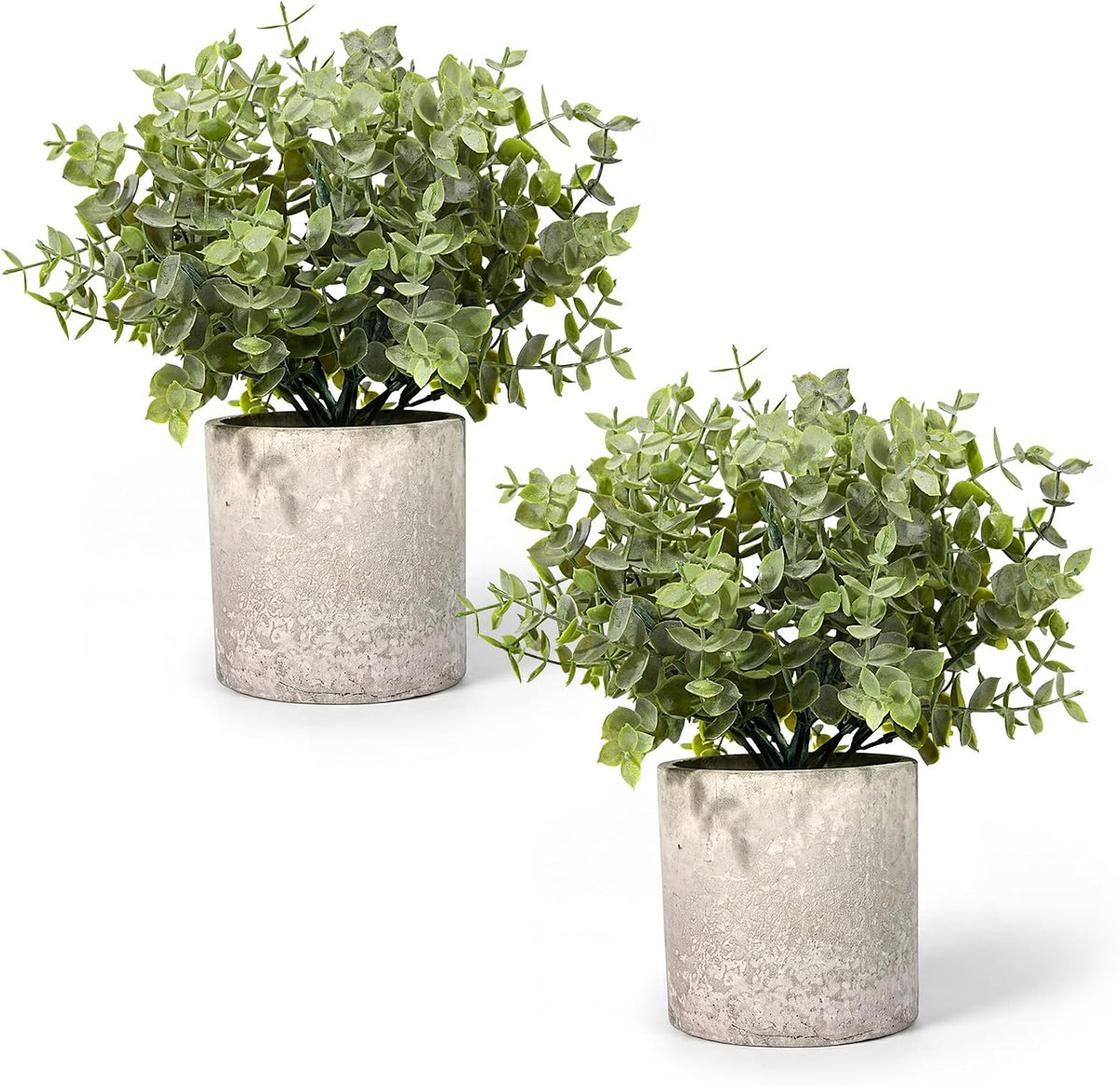 2 Pcs Small Fake Plants Eucalyptus, Artificial Plants Indoor for Shelf, Potted Eucalyptus Plants for Home/Bathroom/Pottery Barn/Desk/Farmhouse/Coffee Table Decor (Sage Green)