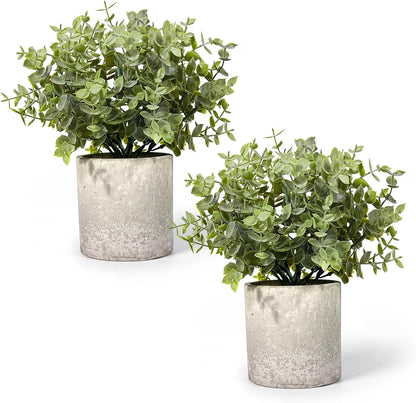 2 Pcs Small Fake Plants Eucalyptus, Artificial Plants Indoor for Shelf, Potted Eucalyptus Plants for Home/Bathroom/Pottery Barn/Desk/Farmhouse/Coffee Table Decor (Sage Green)