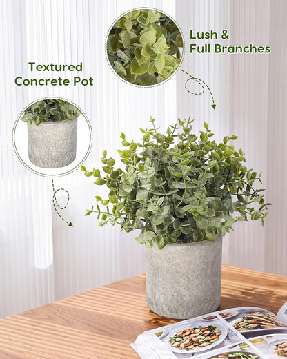 2 Pcs Small Fake Plants Eucalyptus, Artificial Plants Indoor for Shelf, Potted Eucalyptus Plants for Home/Bathroom/Pottery Barn/Desk/Farmhouse/Coffee Table Decor (Sage Green)