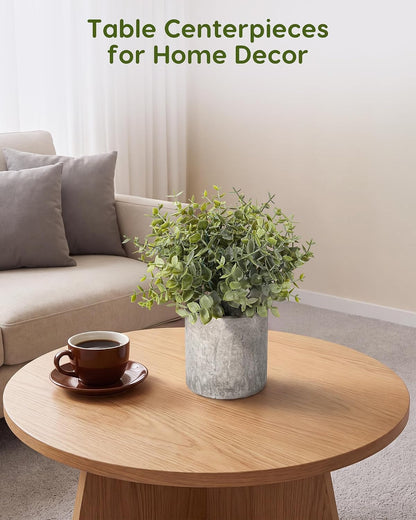 2 Pcs Small Fake Plants Eucalyptus, Artificial Plants Indoor for Shelf, Potted Eucalyptus Plants for Home/Bathroom/Pottery Barn/Desk/Farmhouse/Coffee Table Decor (Sage Green)