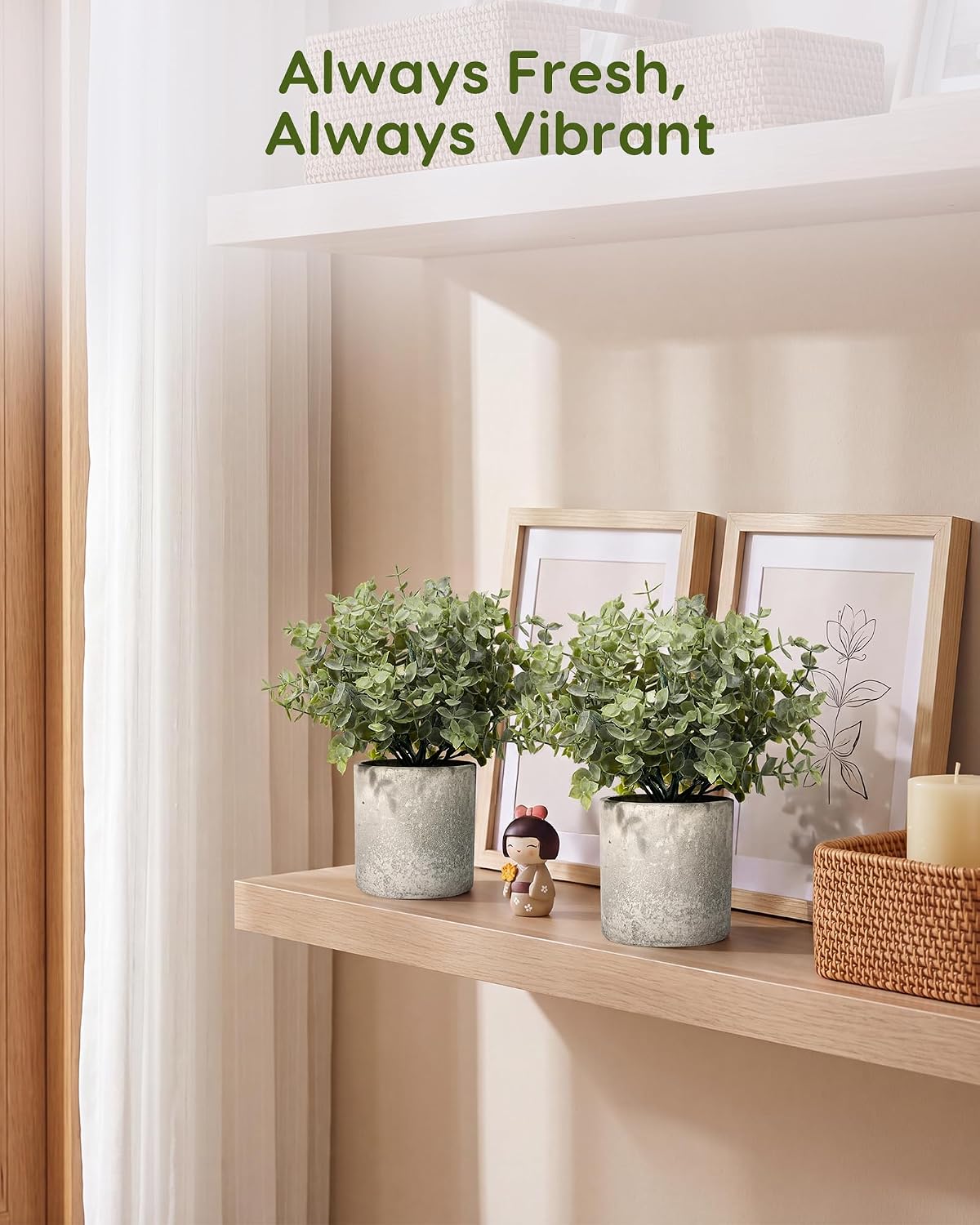 2 Pcs Small Fake Plants Eucalyptus, Artificial Plants Indoor for Shelf, Potted Eucalyptus Plants for Home/Bathroom/Pottery Barn/Desk/Farmhouse/Coffee Table Decor (Sage Green)