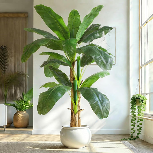 6ft Extra Tall Artificial Banana Tree, Fake Banana Leaf Plant with 17 Faux Banana Leaves, Perfect for Home Indoor Outdoor Patio Office Tropical Decor