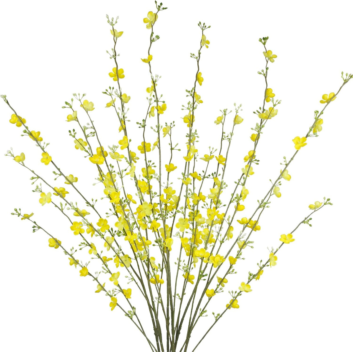 2 Pcs Yellow Flowers Silk Artificial Forsythia Branches Wildflower Stems