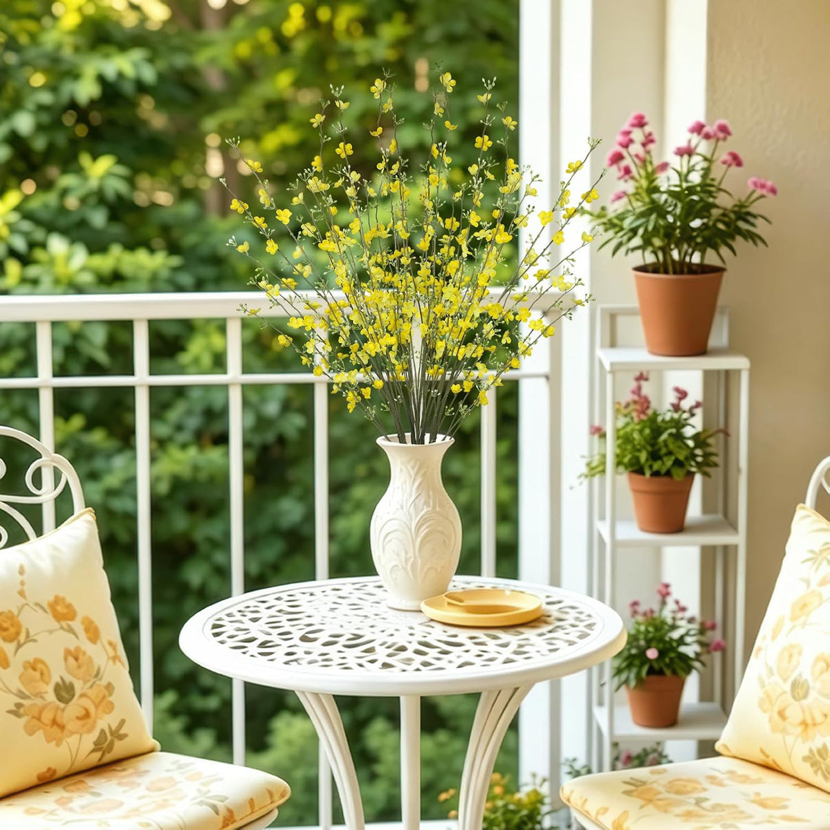 2 Pcs Yellow Flowers Silk Artificial Forsythia Branches Wildflower Stems
