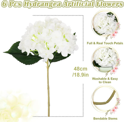 6 Pack Hydrangea Artificial Flowers - 18 Inch Artificial Silk Hydrangea with Stems Bouquets Arrangement for Office Home Party Wedding Centerpiece DIY Floral Decor