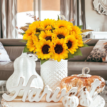 20 PCS Fake Silk Sunflowers Artificial Flower with Stems for Home Wedding Party Centerpieces Decoration Bridal Bouquets Tables Floral Arrangements Wreath DIY Art Crafts Decor