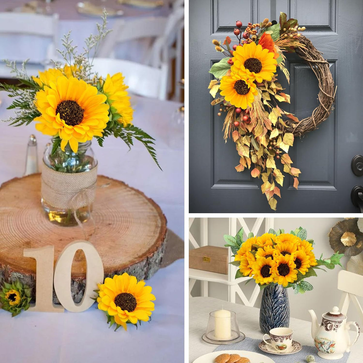 20 PCS Fake Silk Sunflowers Artificial Flower with Stems for Home Wedding Party Centerpieces Decoration Bridal Bouquets Tables Floral Arrangements Wreath DIY Art Crafts Decor