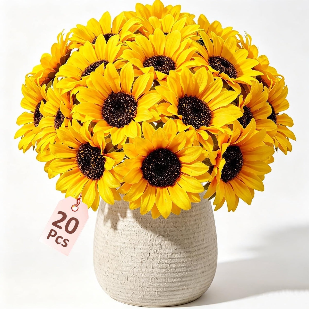 20 PCS Fake Silk Sunflowers Artificial Flower with Stems for Home Wedding Party Centerpieces Decoration Bridal Bouquets Tables Floral Arrangements Wreath DIY Art Crafts Decor