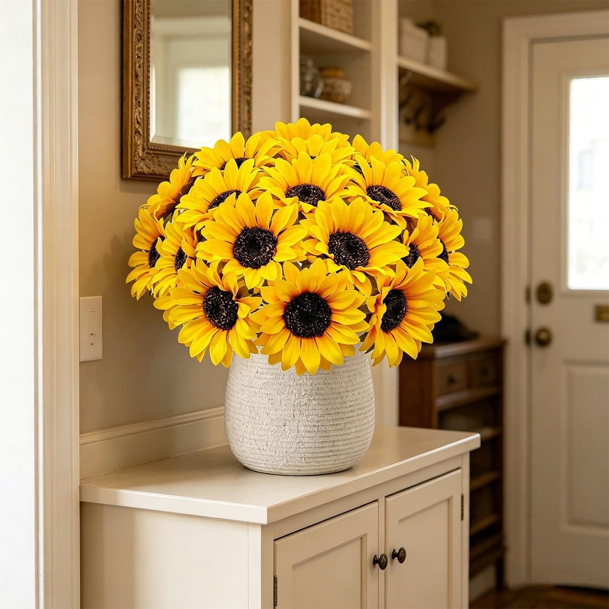 20 PCS Fake Silk Sunflowers Artificial Flower with Stems for Home Wedding Party Centerpieces Decoration Bridal Bouquets Tables Floral Arrangements Wreath DIY Art Crafts Decor