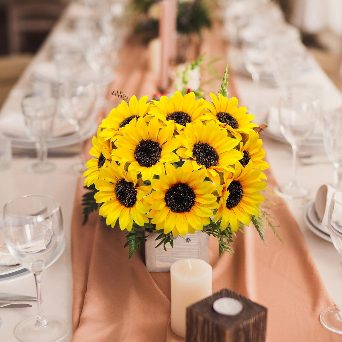 20 PCS Fake Silk Sunflowers Artificial Flower with Stems for Home Wedding Party Centerpieces Decoration Bridal Bouquets Tables Floral Arrangements Wreath DIY Art Crafts Decor