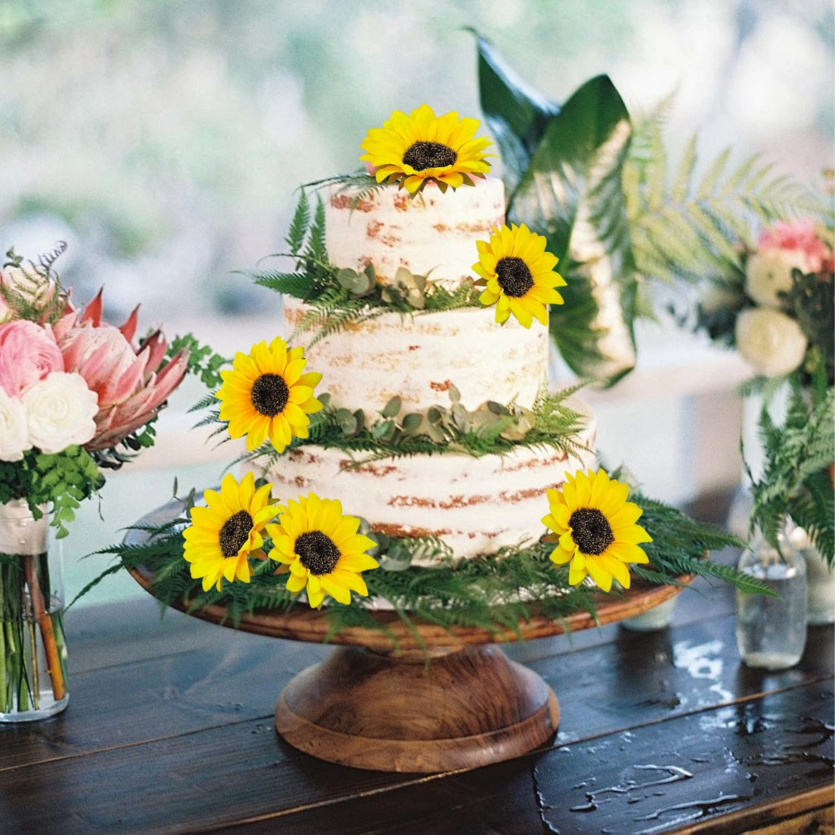 20 PCS Fake Silk Sunflowers Artificial Flower with Stems for Home Wedding Party Centerpieces Decoration Bridal Bouquets Tables Floral Arrangements Wreath DIY Art Crafts Decor