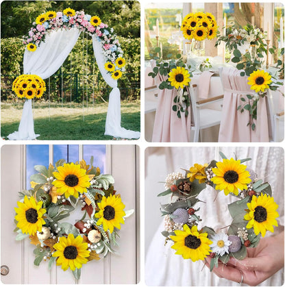 20 PCS Fake Silk Sunflowers Artificial Flower with Stems for Home Wedding Party Centerpieces Decoration Bridal Bouquets Tables Floral Arrangements Wreath DIY Art Crafts Decor