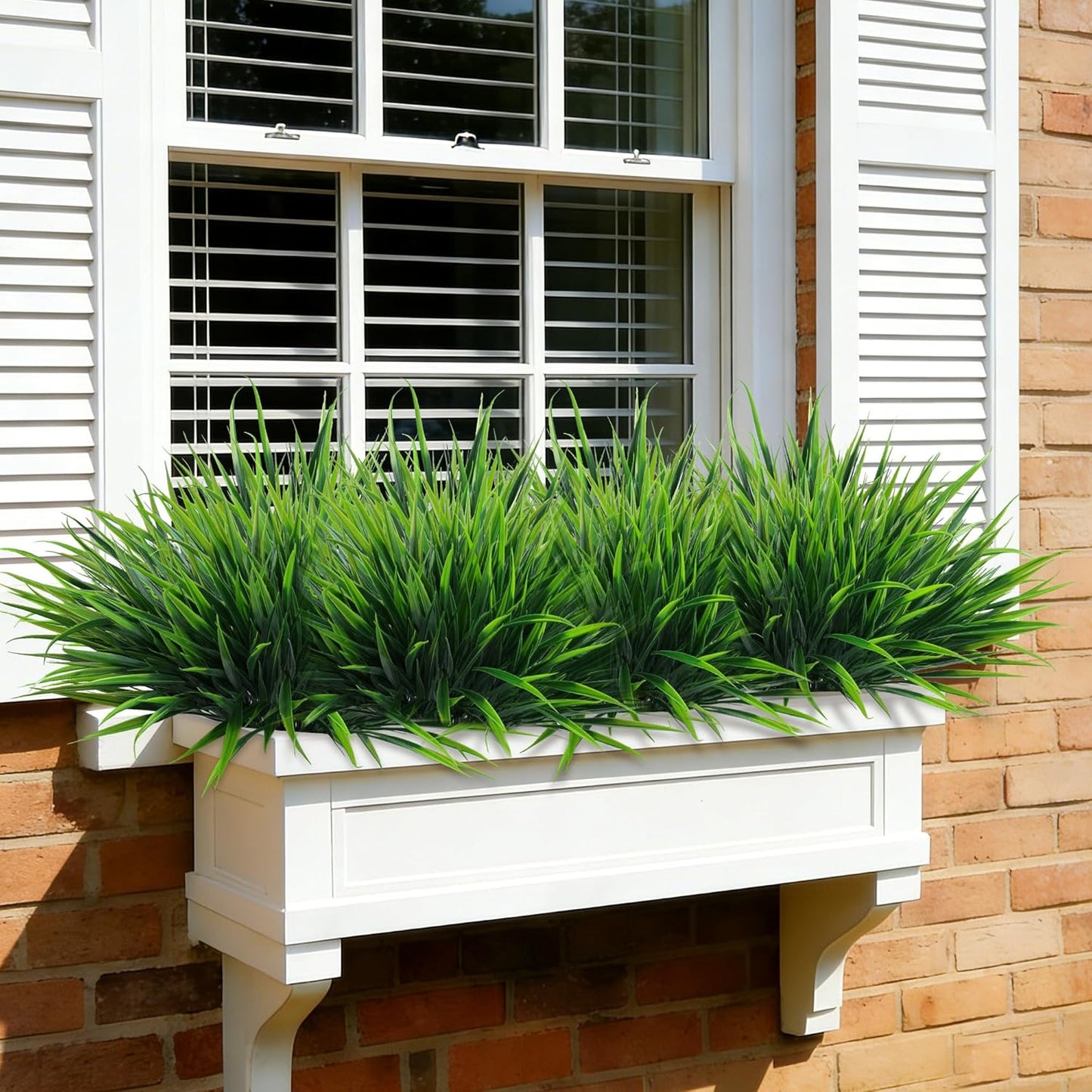 12Pcs Fake Plants Outdoor Artificial Plastic Grass Spring Decoration UV Resistant Faux Greenery Stems Bushes Outside Fake Plants for Planters Patio Porch Window Box Pathway Garden Home Decor