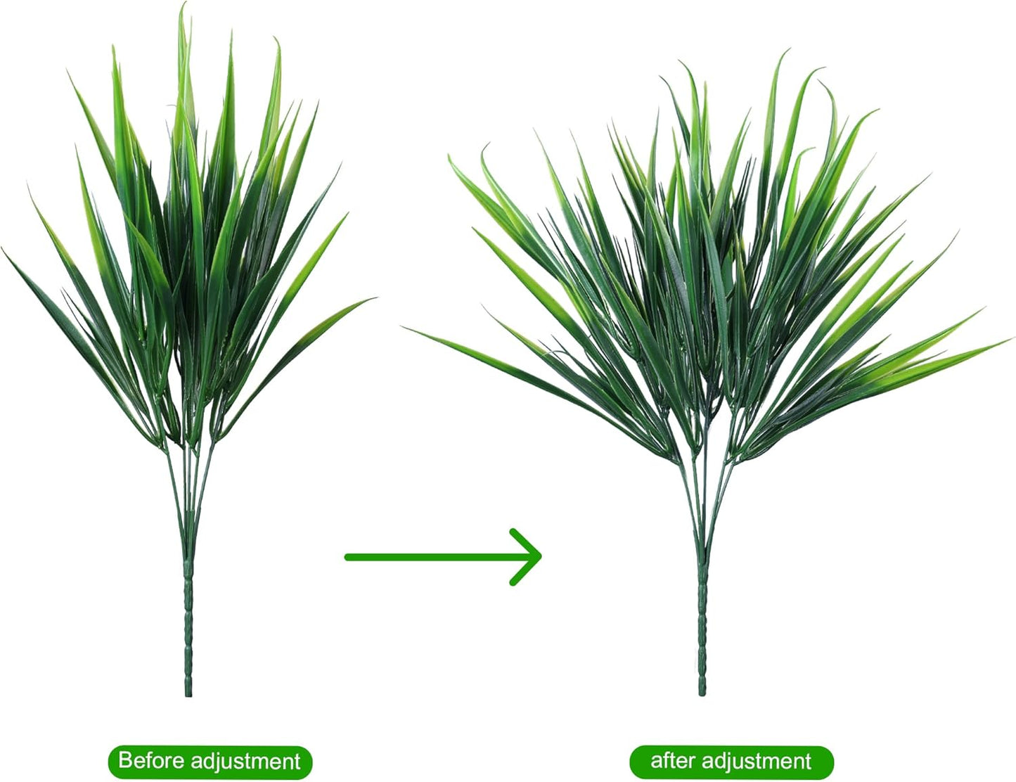 12Pcs Fake Plants Outdoor Artificial Plastic Grass Spring Decoration UV Resistant Faux Greenery Stems Bushes Outside Fake Plants for Planters Patio Porch Window Box Pathway Garden Home Decor