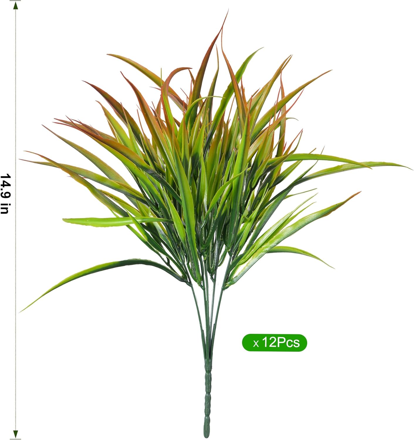 12Pcs Fake Plants Outdoor Artificial Plastic Grass Spring Decoration UV Resistant Faux Greenery Stems Bushes Outside Fake Plants for Planters Patio Porch Window Box Pathway Garden Home Decor