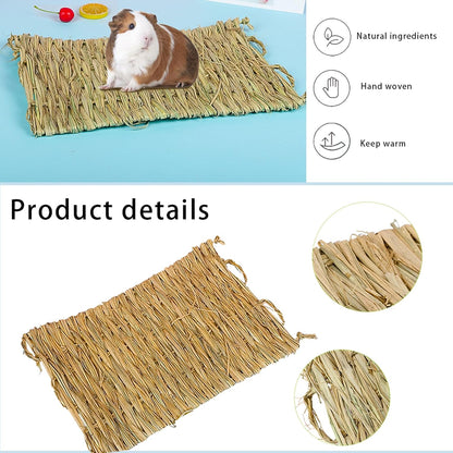 Straw Mats for Rabbits,11.0"x8.3" Natural Bunny Grass Mat,Handwoven Rabbit Hay Mat Small Animal Bedding Chewable & Cooling Mat - Eco-Friendly Cage Liner Nesting Toy(4 PCS)