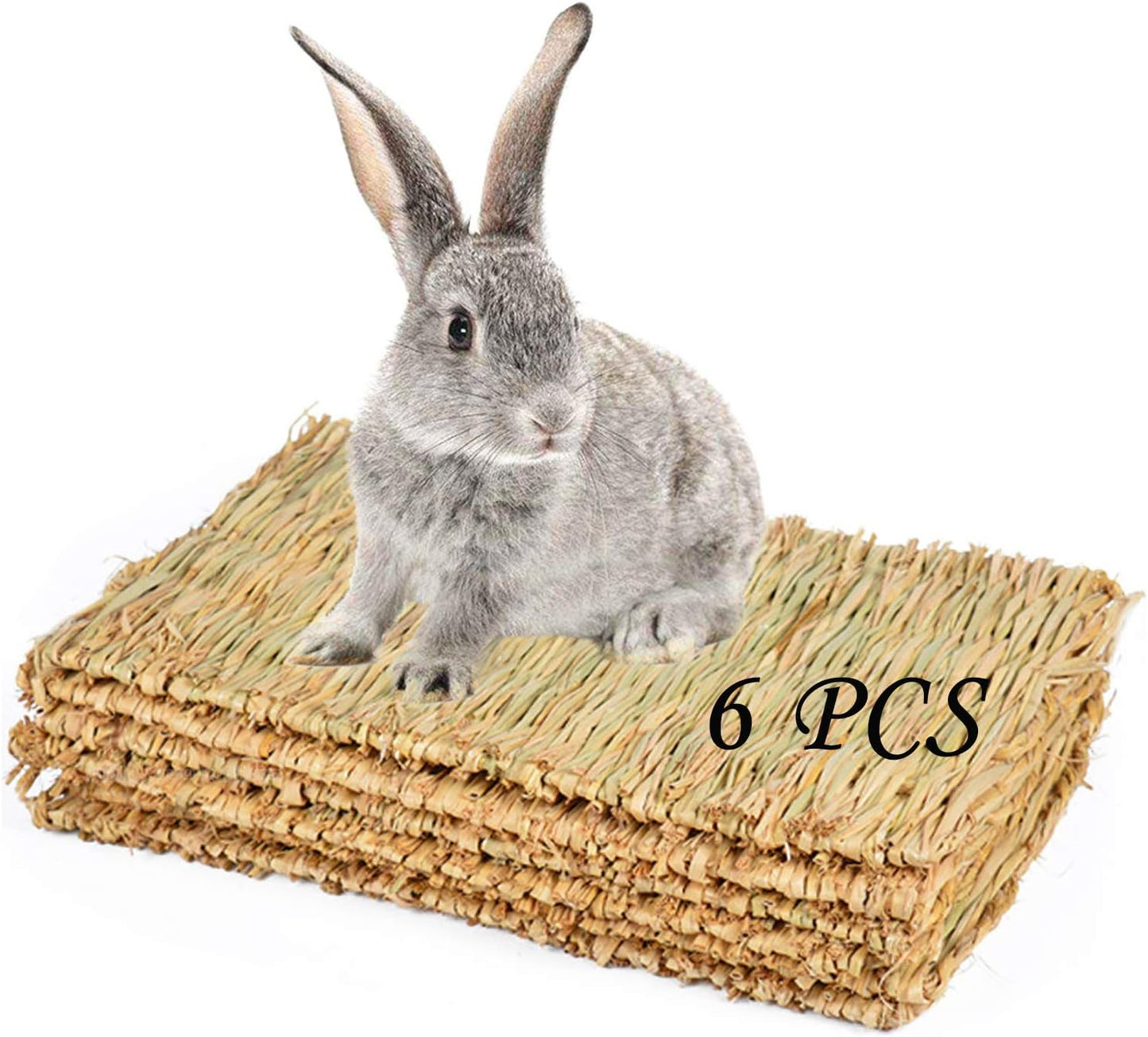 Straw Mats for Rabbits,11.0"x8.3" Natural Bunny Grass Mat,Handwoven Rabbit Hay Mat Small Animal Bedding Chewable & Cooling Mat - Eco-Friendly Cage Liner Nesting Toy(4 PCS)
